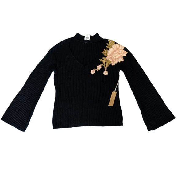 Jella Couture Sweater Embroidered Cut Out Ribbed Knit Women's Size Small NWT - Picture 2 of 7